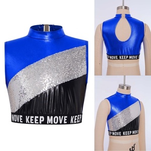 Girls Jazz Dance Team Sleeveless Metallic <b>Sequin</b> <b>Crop</b> <b>Tops</b> Metallic Mock Neck Dance Costume Back Cutout Custom - Product Image 2
