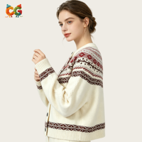 Cárdigan de Punto Nórdico para Mujer, Otoño-Invierno, Diseño Fair Isle, Estilo Vintage, Jacquard, Cuello Redondo, Abotonado, Holgado, Venta al Por Mayor OEM
