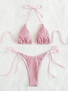 2 uds Sexy mujer verano traje de baño <span class=keywords><strong>Bikini</strong></span> conjunto sujetador lazo lado G-<span class=keywords><strong>String</strong></span> Tanga playa E traje de baño 2129 - Product Image 3