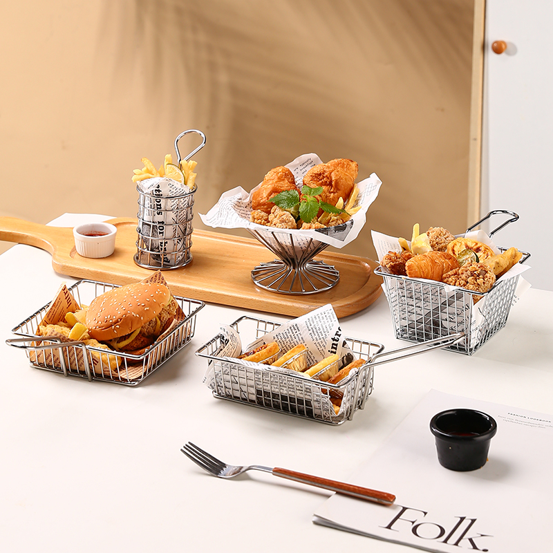 Mini Cestini per Patatine Fritte, 8 Pezzi Mini Cestini per Patatine Fritte in Acciaio Inox Cesti per Friggere Presentazione Cibo Colino Strumento di Cottura per Patate Fritte Dita di Pollo