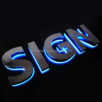 Logo Perusahaan Huruf Timbul 3D Logam Lampu LED Luar Ruangan Nama Bisnis Tanda Lampu LED Logo Kustom Tanda Logam Iklan