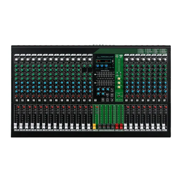 MQ-242 Professional Studio Mixer Audio 24 Channel DJ Sound Controller Interface Independent switch with 48V Phantom Power USB