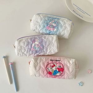 Girl Christmas Birthday <b>Gift</b> Printed Kawaii Rabbit <b>Pink</b> Quilted Cotton Makeup Pencil Case Cute Pencil Bag Pouch - Product Image 2