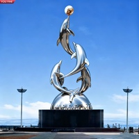 YOUFINE En Acier Inoxydable Sautant Dauphin Groupe Sculpture Dynamique Paysage Côtier Art Installation Personnalisable Statue En Métal