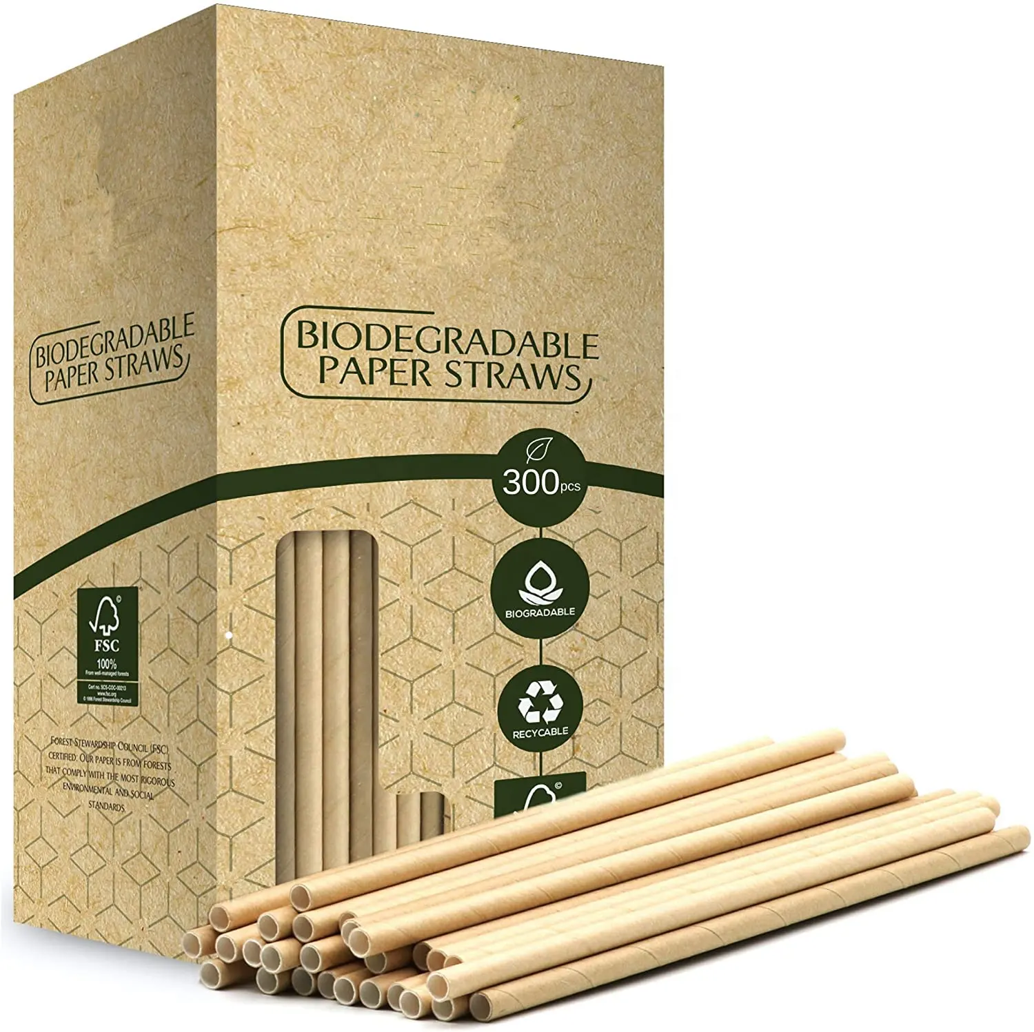 Biodegradable kraft Paper Straws Extra Durable Dye-Free- Eco-Friendly Sturdy Paper- Drinking Straws for Smoothies, Restaurants