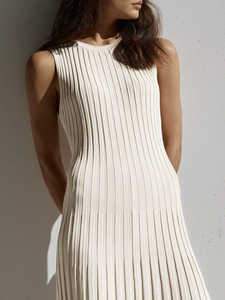 Robes d'été en coton pour femmes, longues et décontractées, sans manches, moulantes, en tricot côtelé uni, maxi, robe pull blanche pour filles - Product Image 3