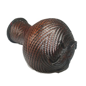 Bamboo Woven Flower Vase Round Handmade Rustic Decor Office Space - Product Image 3