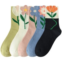 OEM Chaussettes de Crew pour Femmes, Vente en Gros, Décontractées, Douces, Mignonnes, Colorées, Amusantes, à Motifs Floraux