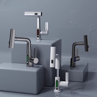 Grifo de Cocina Universal con Pantalla Digital Inteligente, Efecto Cascada, Tres Modos de Salida de Agua, Cromado y Cerámico