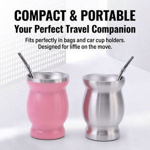 Ensemble de gourde à yerba <span class=keywords><strong>maté</strong></span> de 8 oz, en acier inoxydable 304 à double paroi, avec paille bombilla et brosse de nettoyage - Product Image 4
