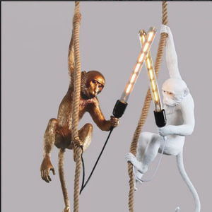 Moderne Noir Lampe Singe Résine Chanvre Corde Singe Lampe de Salon Blanc Singe Lumières Pendentif Lumières Lampe Suspendue E27 - Product Image 5