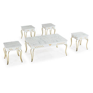 Ensemble de table basse Sahra 4+1 en faux marbre et métal, meubles de salon - Product Image 3