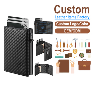 Portefeuilles en cuir véritable avec logo personnalisé, RFID intelligent, portefeuilles à ouverture automatique, portefeuilles fins, porte-cartes pour homme - Product Image 1