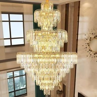 Lustre en cristal de luxe post-moderne de salon à hauteur réglable lampe d'escalier en colimaçon suspendue d'intérieur pour bâtiment duplex