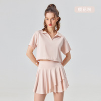 Set rok wanita dan atasan kerah Polo, pakaian tenis Golf 2 potong, rok tenis dengan saku samping musim panas 50 + rok Polo