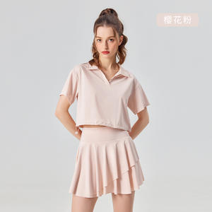 गर्मियों में 50 + महिला स्कर्ट और शीर्ष सेट पोलो कॉलर कूल महसूस के साथ साइड जेट्स स्कर्ट गोल्फ टेनिस पहने 2 पीस टेनिस स्कर्ट सेट - Product Image 6