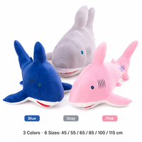 Vente en gros de coussins en peluche en forme de requin, 3 couleurs, 100% polyester, rembourrés en coton PP, jouet en peluche de grande taille, cadeau pour soulager le stress