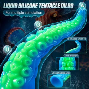 Tentacule lumineux 12,9 pouces en silicone souple, sex toy pour adultes, ventouse puissante, gode anal avec stimulation du point G pour hommes, femmes et couples. - Product Image 2