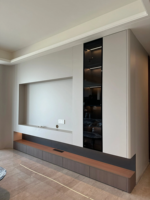 Mueble de TV gris para pared con pantalla LED de cristal y cajones - OEM personalizado