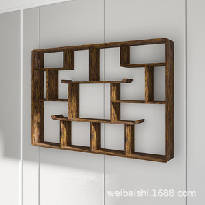 Étagère murale en bois massif de forme irrégulière, style zen asiatique, pour le rangement dans le salon, pour décorer, ranger le thé, les gâteaux et les livres - Product Image 3