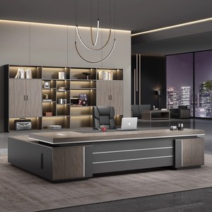 Conjunto de escritorio y silla ejecutiva moderna para CEO, muebles de oficina para gerentes con gabinete de almacenamiento y soporte para portátil para profesionales. - Product Image 1