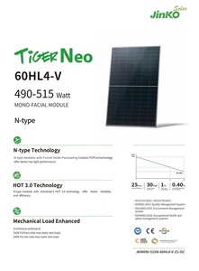 Jinko Tiger Neo 60HL4-V N-Typ Silberrahmen Monofaziale Monokristalline 490W 495W 500W 505W 510W 515W Tier 1 Mono-Solarmodule - Product Image 6
