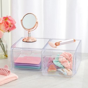 <span class=keywords><strong>Audrey</strong></span> Ensemble de 2 pièces Tiroirs de rangement en plastique PS transparent Poubelle empilable pour cosmétiques Fournitures de beauté pour vanité ou stockage des aliments - Product Image 2