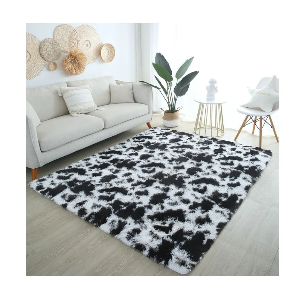 Tapete Tie-Dyed Silk Wool Material Household Bedroom Room Bedside Plaid Floor Mat Dustproof mancha-resistente macio longo lã