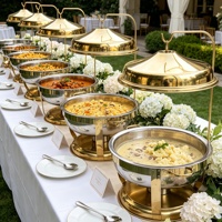 Set Perlengkapan Buffet Chafing Dish Mewah Emas 9L untuk Restoran Hotel, Sajian Katering, Pernikahan di Taman, Vila, dan Resort