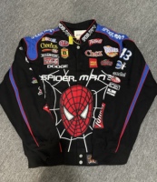 Vestes de course vintage grande broderie araignée au design personnalisé pour hommes vestes de voiture de course Nascar rétro lourd en sergé noir surdimensionné