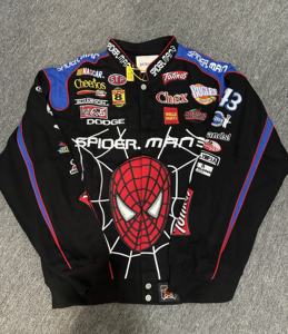 Giacche da Corsa Vintage da Uomo con Grande Ricamo a Ragno Personalizzato, Giacche da Auto da Corsa Nascar Pesanti Retrò <span class=keywords><strong>Oversize</strong></span> in Twill Nero - Product Image 2