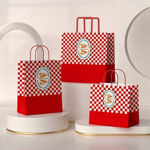 Bolsas de Papel Personalizadas con Cuadros Rojos para Regalos, Bolsas de Papel para Panaderías, Bolsas de Papel Kraft con Patrones Bonitos para Pastelerías - Product Image 2