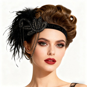 Serre-tête en plumes PESENAR, style rétro années 20, unisexe, pour adultes, accessoire de déguisement assorti, en polyester, en stock, vente en gros - Product Image 2