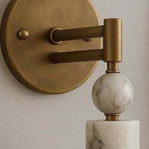 Modern Copper <b>Wall</b> Lamp <b>With</b> Marble Shade Led <b>Light</b> For Bedroom Living Room Entrance Hallway Stairwell Decor - Product Image 4