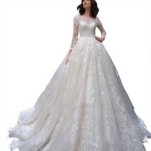 Nuovo <span class=keywords><strong>Abbigliamento</strong></span> Femminile, Abito da <span class=keywords><strong>Donna</strong></span> a Maniche Lunghe, Tinta Unita con Pizzo, Nuovo Abito da Sposa in Stile Europeo e Americano - Product Image 1