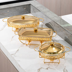 Lujo de alta calidad de vidrio de acero inoxidable Catering Golden Buffet ChafingDish Restaurante Fiesta Calentador de alimentos Platos de frotamiento colgantes - Product Image 3