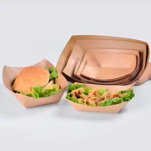 Multiple Size Disposable Kraft Food Paper Boat Takeout Sushi Hamburger Fried Chicken Fries Tray