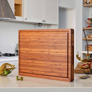 Planche à découper en bois de bloc de boucher en bambou écologique pour la cuisine avec poignées latérales rainures de jus pour le service de charcuterie de fromage - Product Image 4