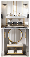 Meuble-lavabo rectangulaire moderne en marbre naturel et acier inoxydable de 48 à 72 pouces pour hôtel, à poser au sol, avec lavabo intégré