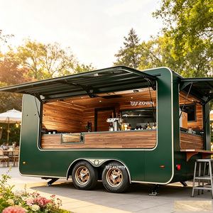 Remorque à café mobile électrique noire avec intérieur personnalisable, toit rétractable, doubles éviers, construction en acier inoxydable - Product Image 1