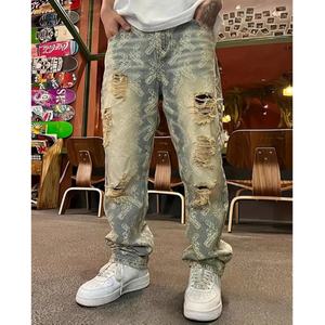 Jeans Rotos Desgastados con Estampado Moderno para Hombre, Tendencia 2025, Adecuados para la Cultura Hip-hop Urbana - Product Image 4