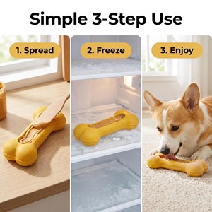 Jouet à mâcher pour chien en caoutchouc jaune personnalisé en forme d'os avec texture rugueuse pour le nettoyage des dents, utilisation en intérieur, grande taille - Product Image 4