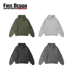 Sudadera con capucha de algodón pesado de 430 g/m² para hombre, estilo vintage, con estampado digital 3D, efecto de dos piezas y bajo sin rematar - Product Image 3