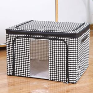 New Design Houndstooth Oxford Fabric Folding Steel <b>Frame</b> Organize Storage Bins with Window - Product Image 1
