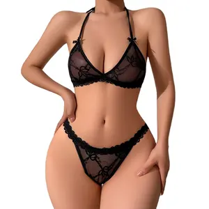 2024 NEW Sexy Temptation Exotic underwear Valentine's Day halter Bra and thong Panties low price good quality Lace Lingerie Sets