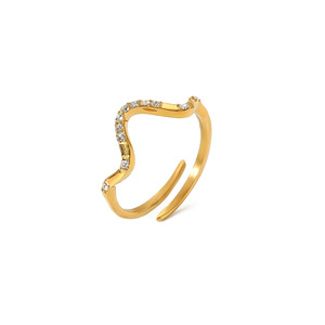 New Arrival Trendy Jewelry 18k Gold Plated Zircon Inlay Stainless Steel Dainty <b>Adjustable</b> <b>Ring</b> for Women - Product Image 6