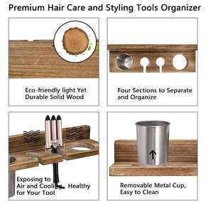 ที่แขวนไดร์เป่าผมติดผนังห้องน้ำแบบไม้ ที่จัดระเบียบอุปกรณ์ดูแลเส้นผม ที่วางที่หนีบผมตรง ที่ม้วนผม แปรงผม - Product Image 6