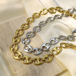Stainless Steel Pig Nose Necklace Bracelet Set Geometric Design Gold Silver Color Daily Party Jewelry Women's Fashion Chains - Product Image 1
