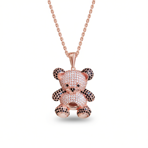 Collier pendentif ours en peluche en or rose et diamants pour femme, cadeau adorable avec diamants naturels taille brillant ronde - Product Image 1