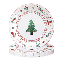 Assiettes jetables en céramique mignonnes, ensemble de vaisselle à thème de Noël avec motif d'arbre de Noël pour les cadeaux